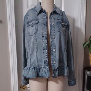 DG2 by Diane Gilman Blue Denim Jacket with Ruffle Detail
